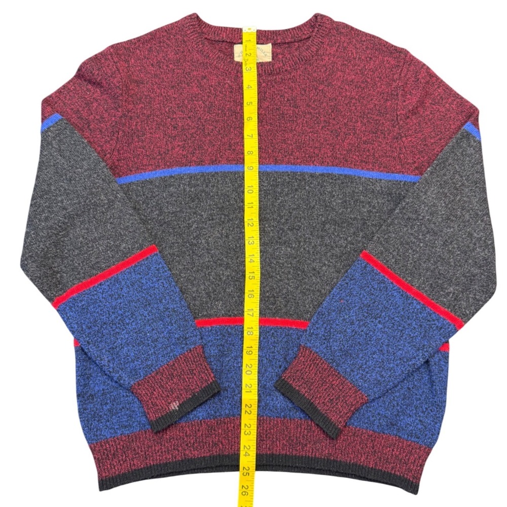 O'Hanlon Mills Mens‎ XL Geometric Colorblock Knit Sweater Burgundy Gray Blue Red - Picture 4 of 6
